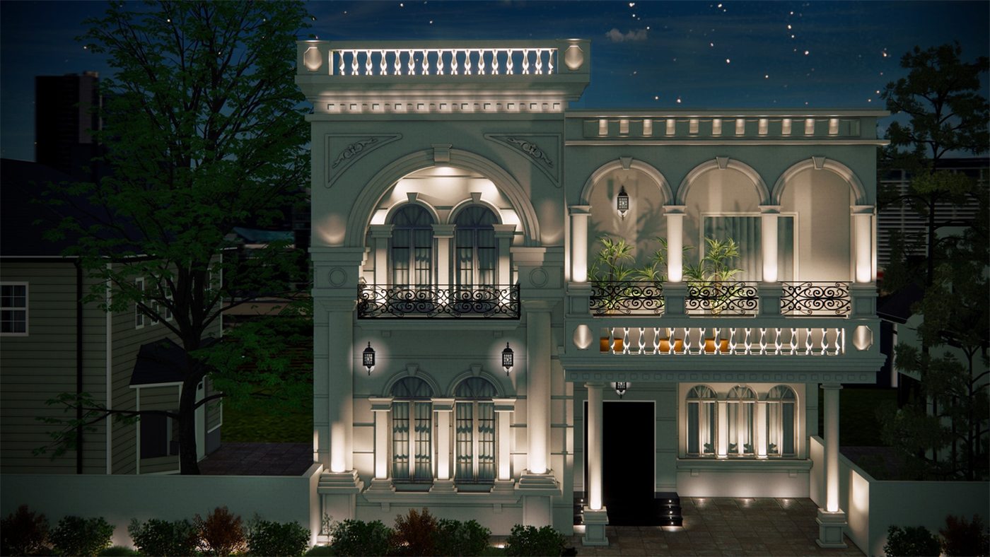 Render — فيلا كلاسيك ليلاً من شغل مهندسينا